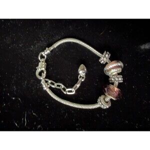 Silver-Tone Bead Charm Bracelet, Snake Chain, 8"